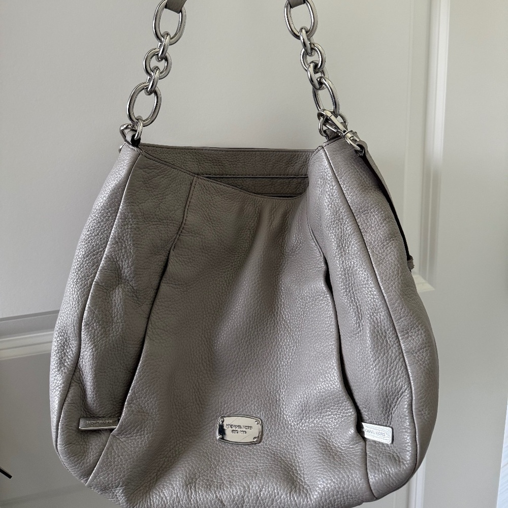 Michael Kors grey leather bag with detachable long strap